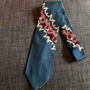 Vintage Inca Necktie Blue Red White Patterned Polyester Tie Fashion